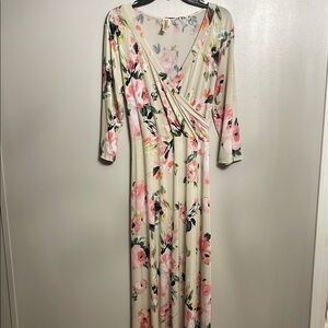 LARA Pink and Green Floral Wrap Sundress